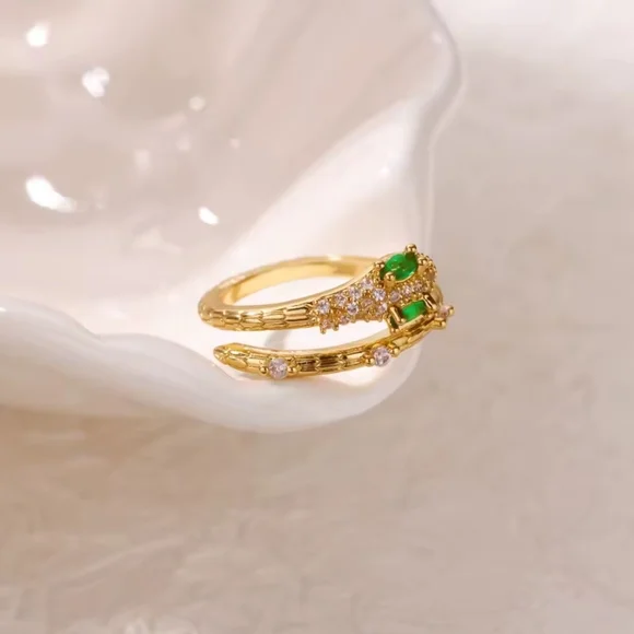 Gold Snake Ring with Emerald Accents - Picture 1 of 4